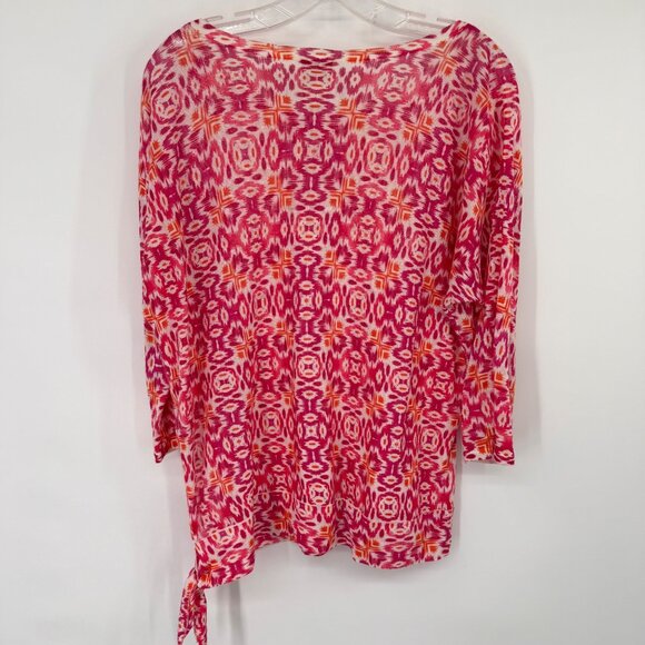 Chicos 1 Womens Pink  Orange Geometric Print sweater Tunic Top Size medium - Picture 7 of 12